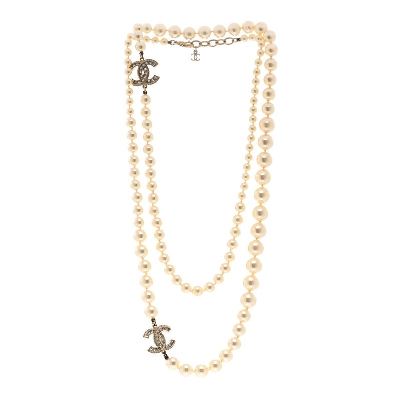 Chanel Pearl Baguette Crystal Cc Long