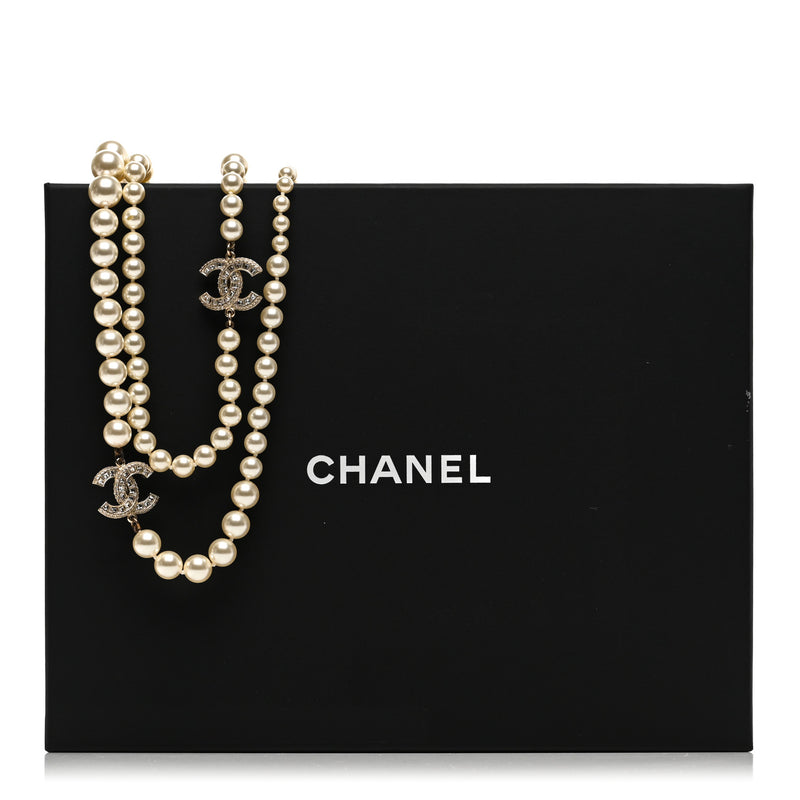 Chanel Pearl Baguette Crystal Cc Long
