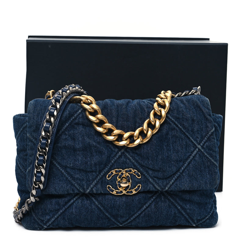 Chanel Denim Quilted Large 19 Flap Blue