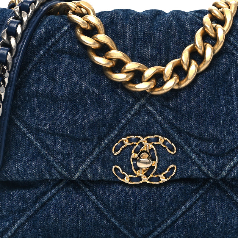 Chanel Denim Quilted Large 19 Flap Blue