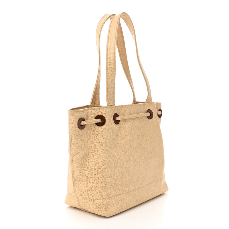 Chanel Caviar Wood Cc Drawstring Bucket