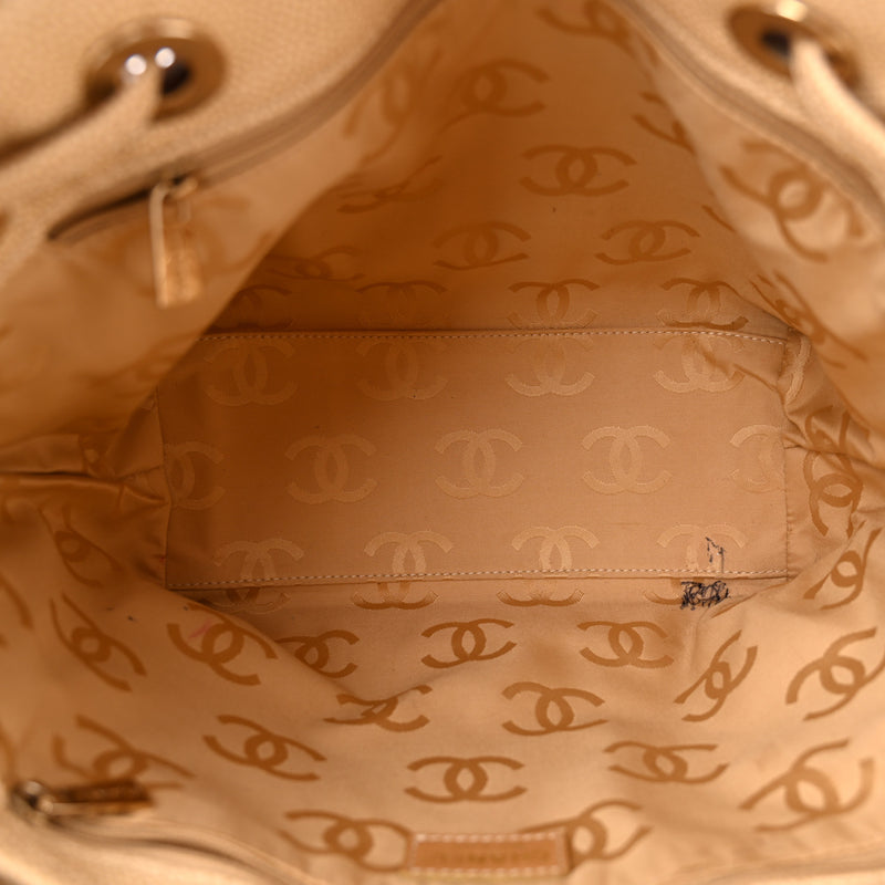 Chanel Caviar Wood Cc Drawstring Bucket