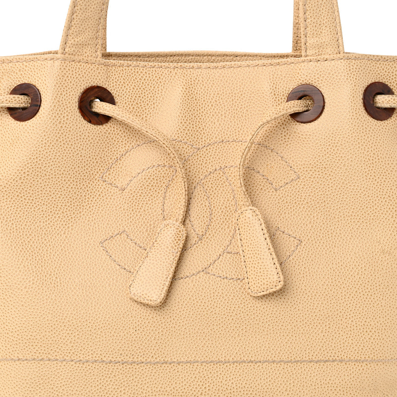 Chanel Caviar Wood Cc Drawstring Bucket