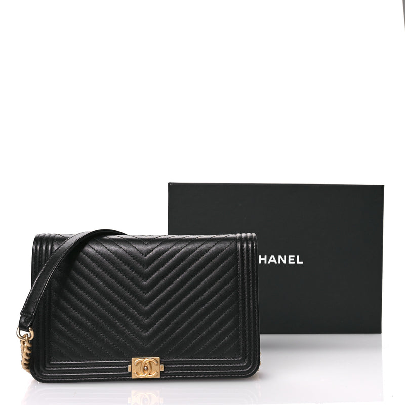 Chanel Lambskin Chevron Boy Wallet On