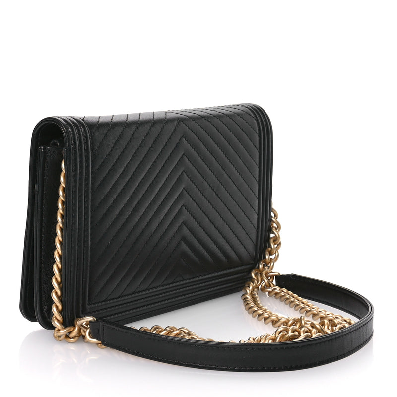 Chanel Lambskin Chevron Boy Wallet On