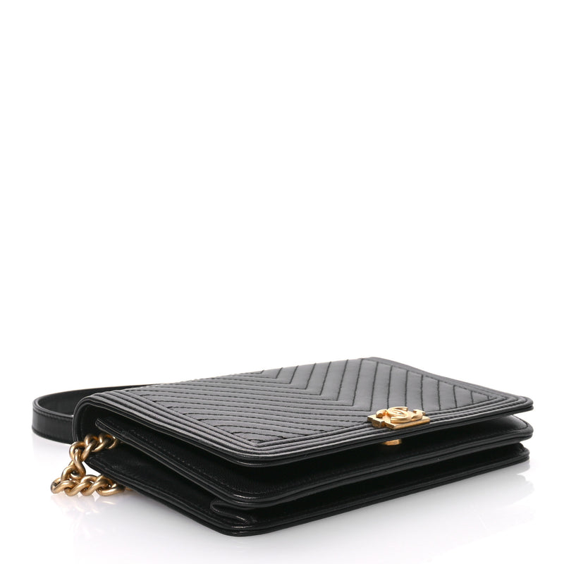 Chanel Lambskin Chevron Boy Wallet On