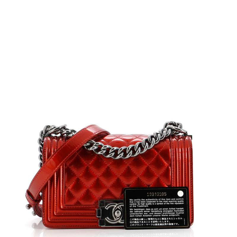 Chanel Boy Flap Bag Quilted Patent Small