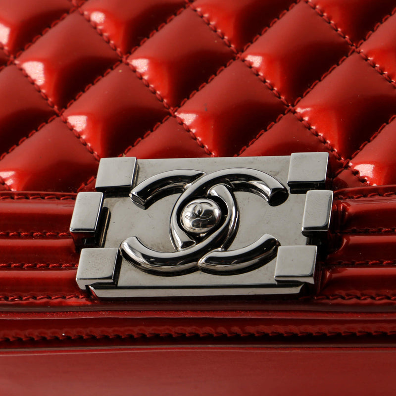 Chanel Boy Flap Bag Quilted Patent Small