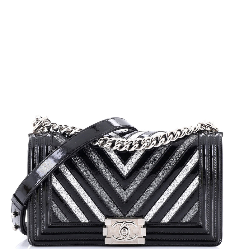 Chanel Boy Flap Bag Chevron Patent With