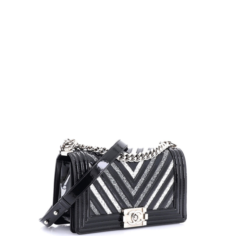 Chanel Boy Flap Bag Chevron Patent With