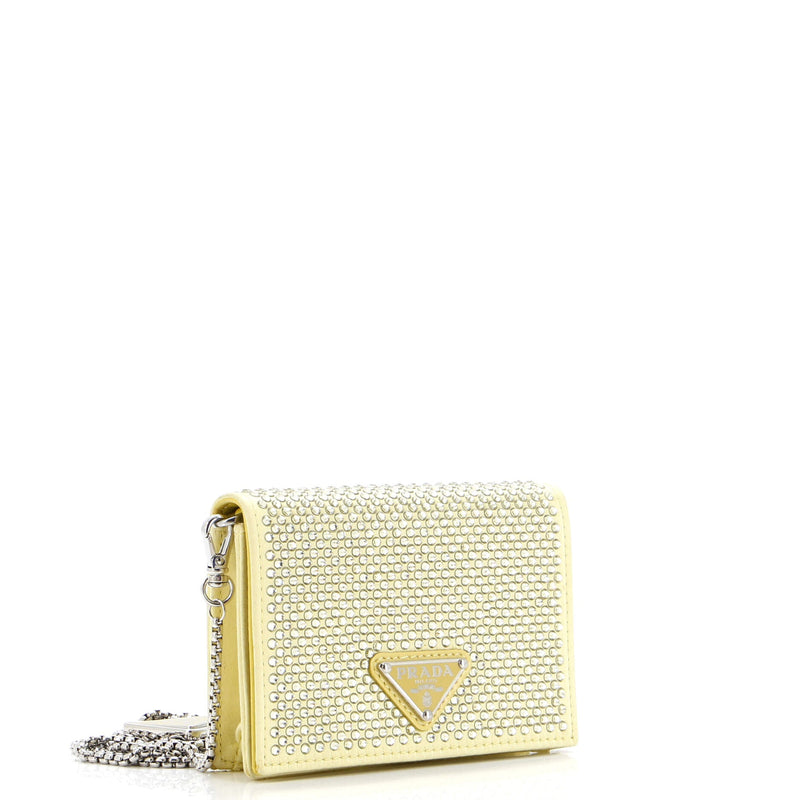 Prada Flap Card Holder With Chain Satin