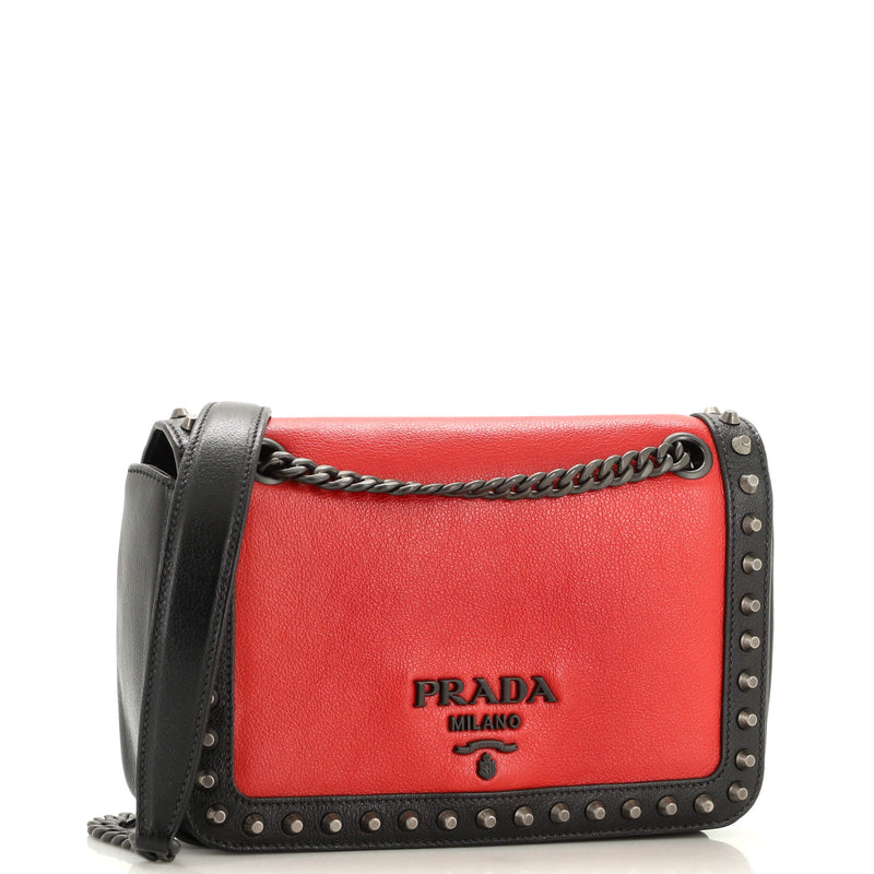 Prada Chain Flap Bag Studded Glace Calf