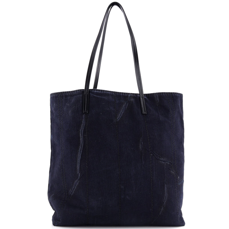 Prada Logo Shopping Tote Denim And Linen