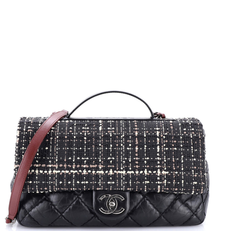 Chanel Cc Top Handle Flap Bag Tweed And
