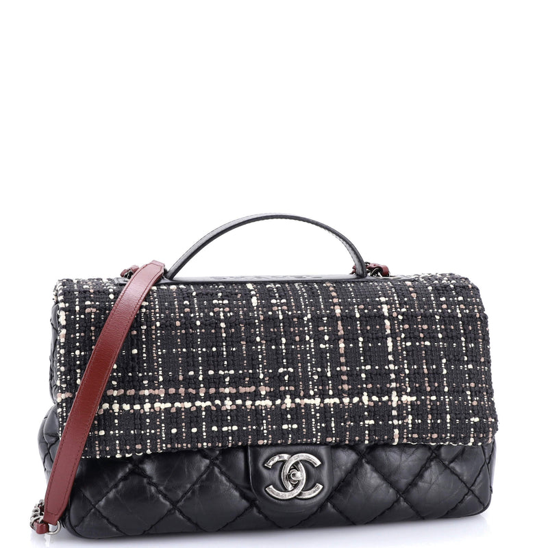 Chanel Cc Top Handle Flap Bag Tweed And