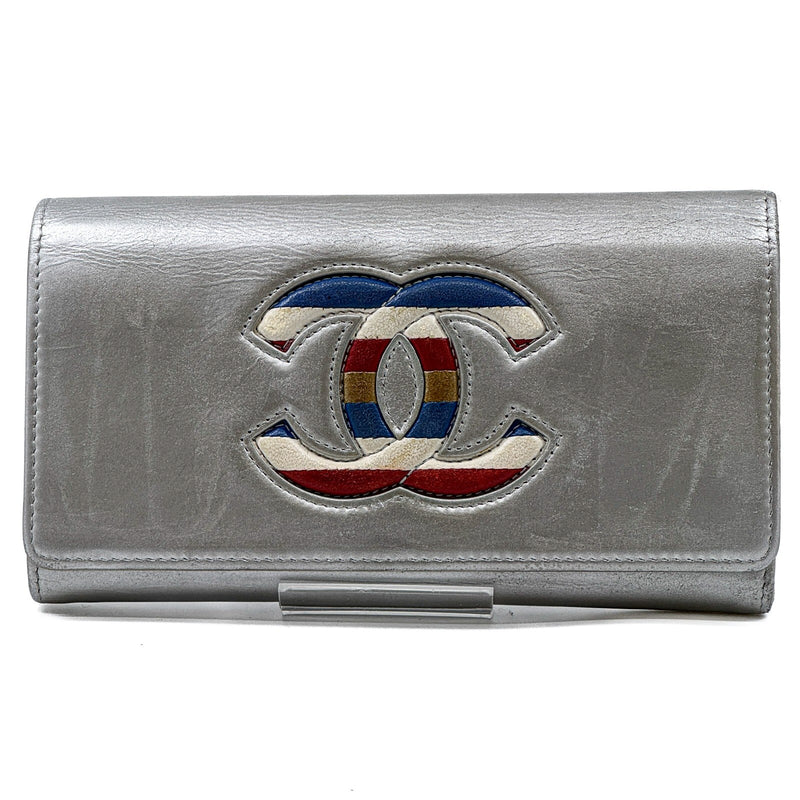 Chanel Airline Flap Long Wallet Silver