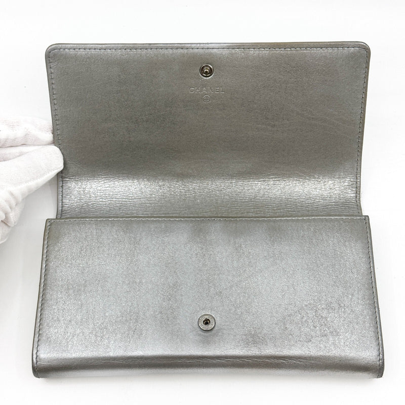 Chanel Airline Flap Long Wallet Silver