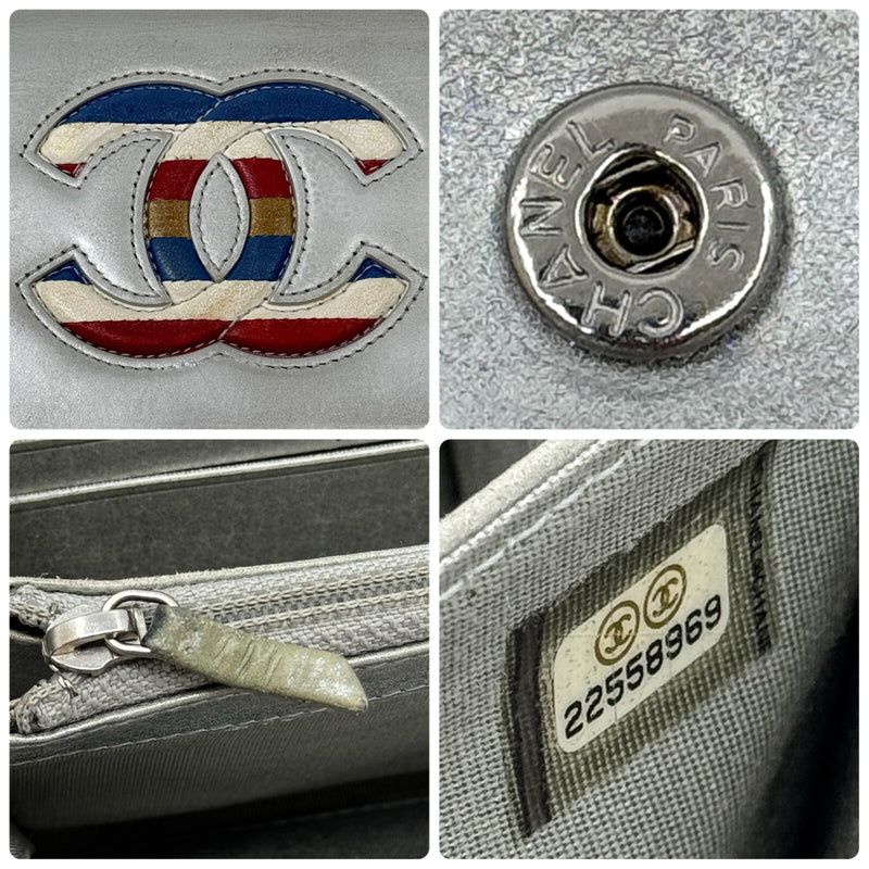 Chanel Airline Flap Long Wallet Silver