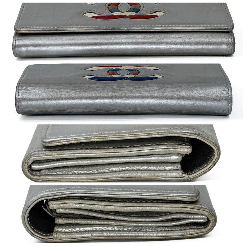 Chanel Airline Flap Long Wallet Silver