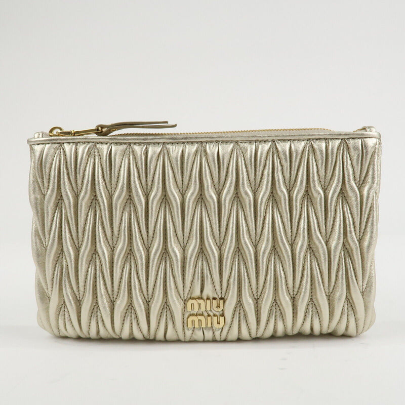 Miu Matelasse Leather Pouch Silk