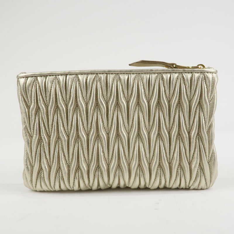 Miu Matelasse Leather Pouch Silk