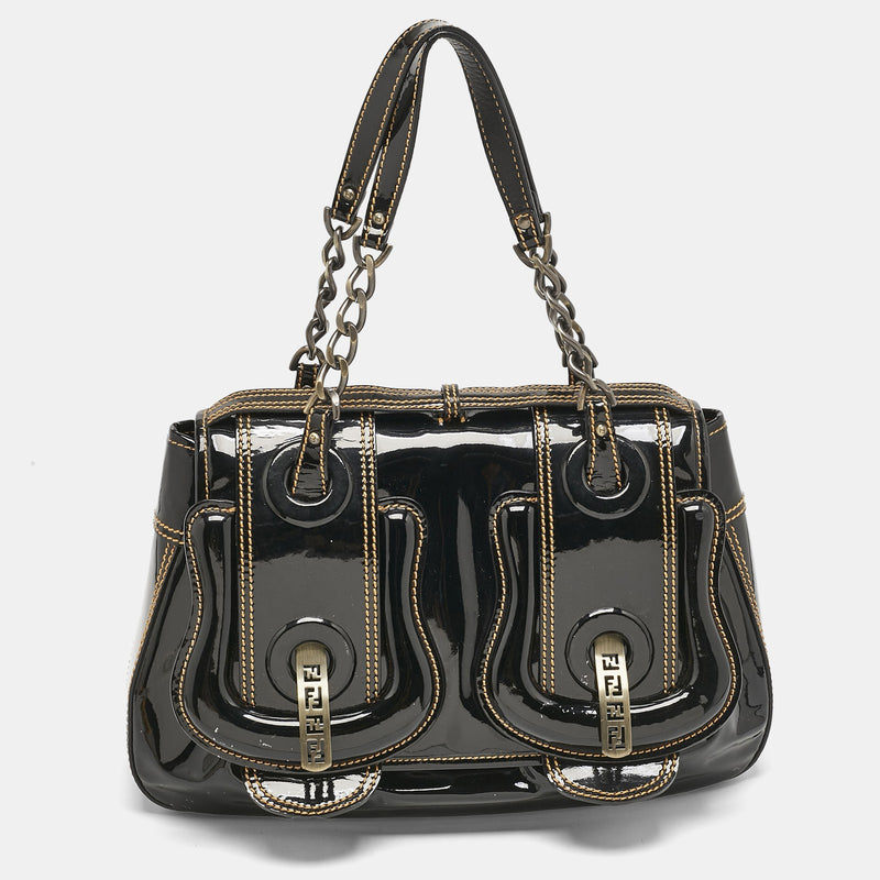 Fendi Black Patent Leather B Shoulder