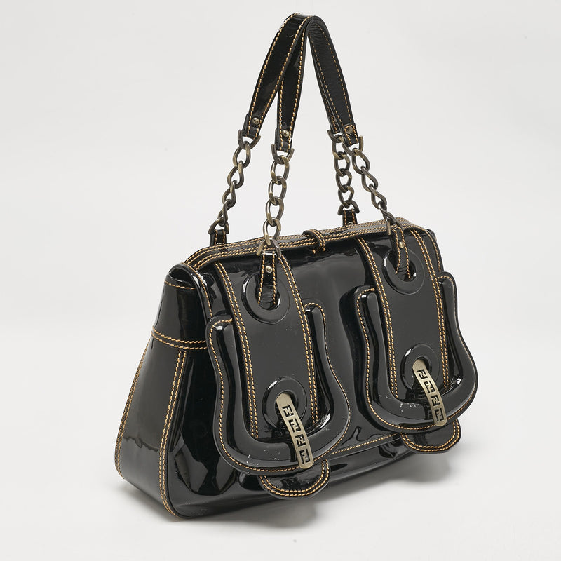 Fendi Black Patent Leather B Shoulder