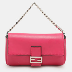 Fendi Pink Leather Micro Baguette Bag