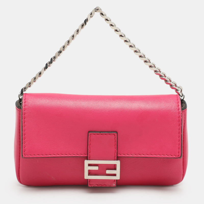 Fendi Pink Leather Micro Baguette Bag