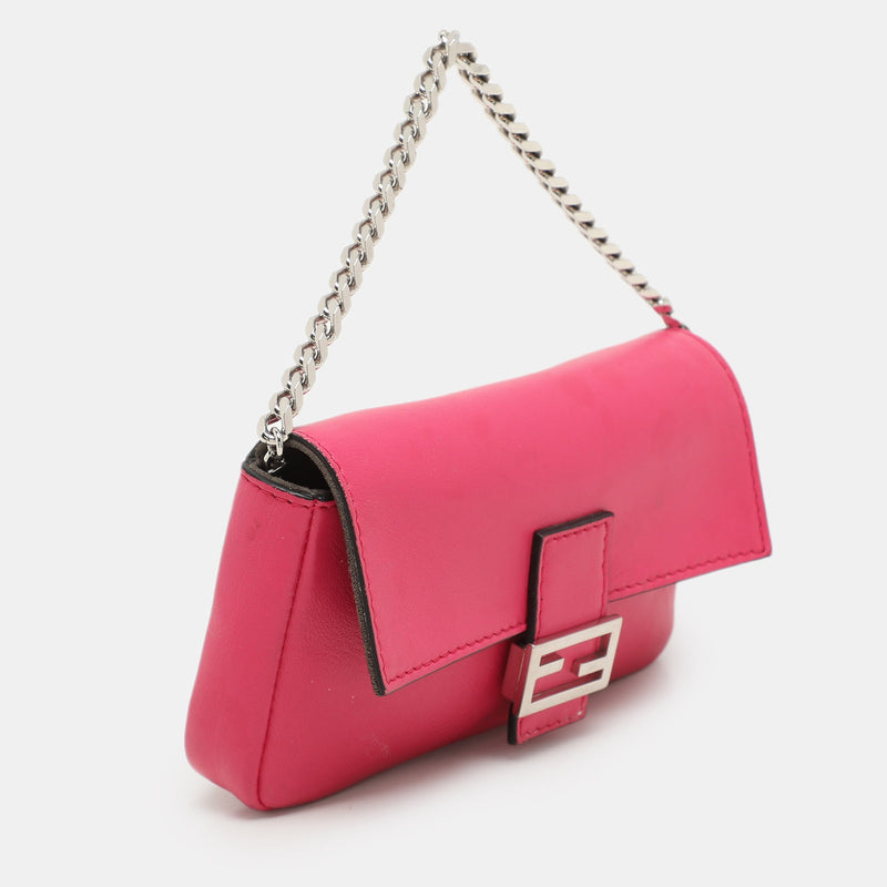 Fendi Pink Leather Micro Baguette Bag