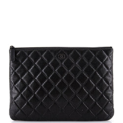 Chanel O Case Clutch Quilted Perforated