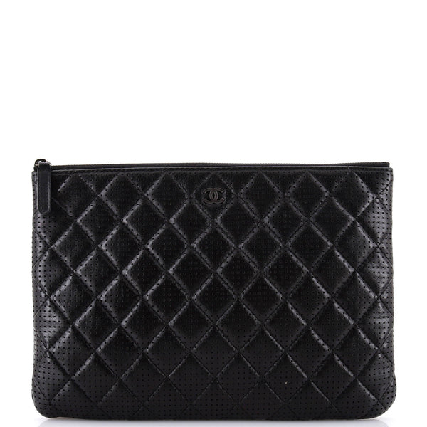 Chanel O Case Clutch Quilted Perforated