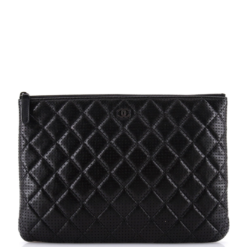 Chanel O Case Clutch Quilted Perforated