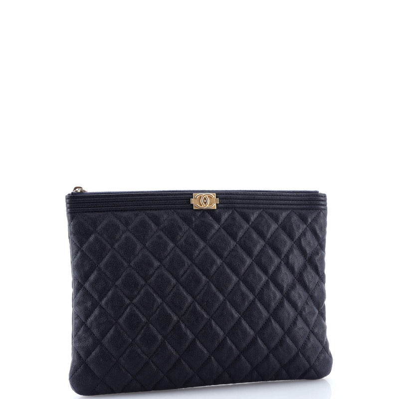 Chanel Boy O Case Clutch Quilted Caviar