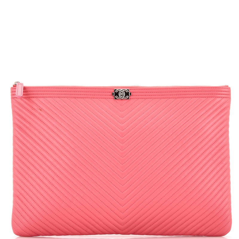 Chanel Boy O Case Clutch Chevron