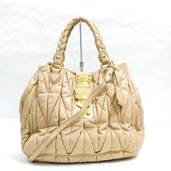 Miu Hand Bag Beige Leather
