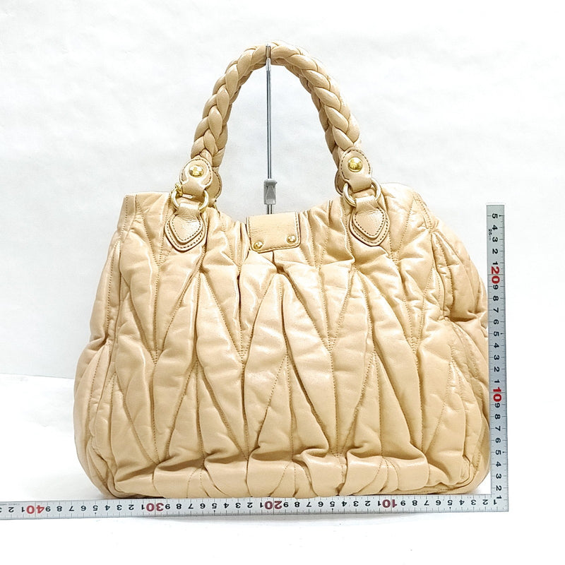 Miu Hand Bag Beige Leather
