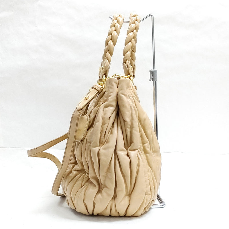Miu Hand Bag Beige Leather