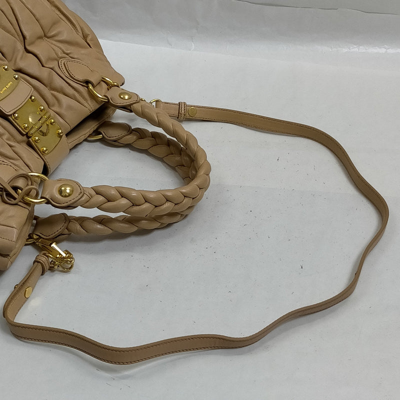 Miu Hand Bag Beige Leather