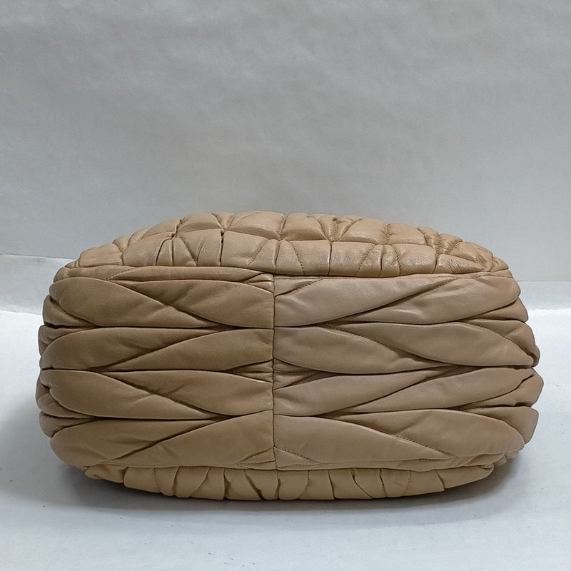 Miu Hand Bag Beige Leather