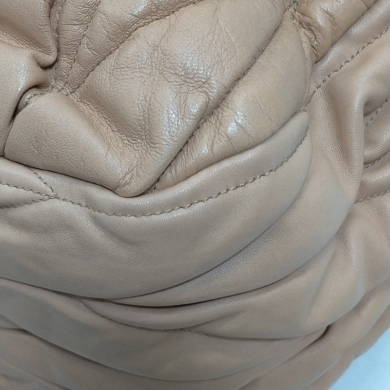Miu Hand Bag Beige Leather