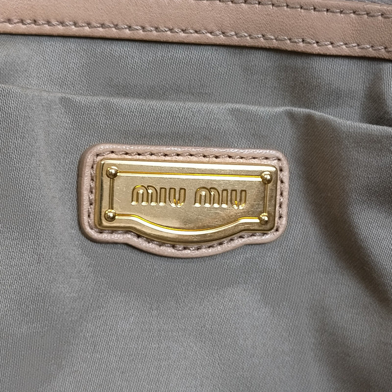 Miu Hand Bag Beige Leather