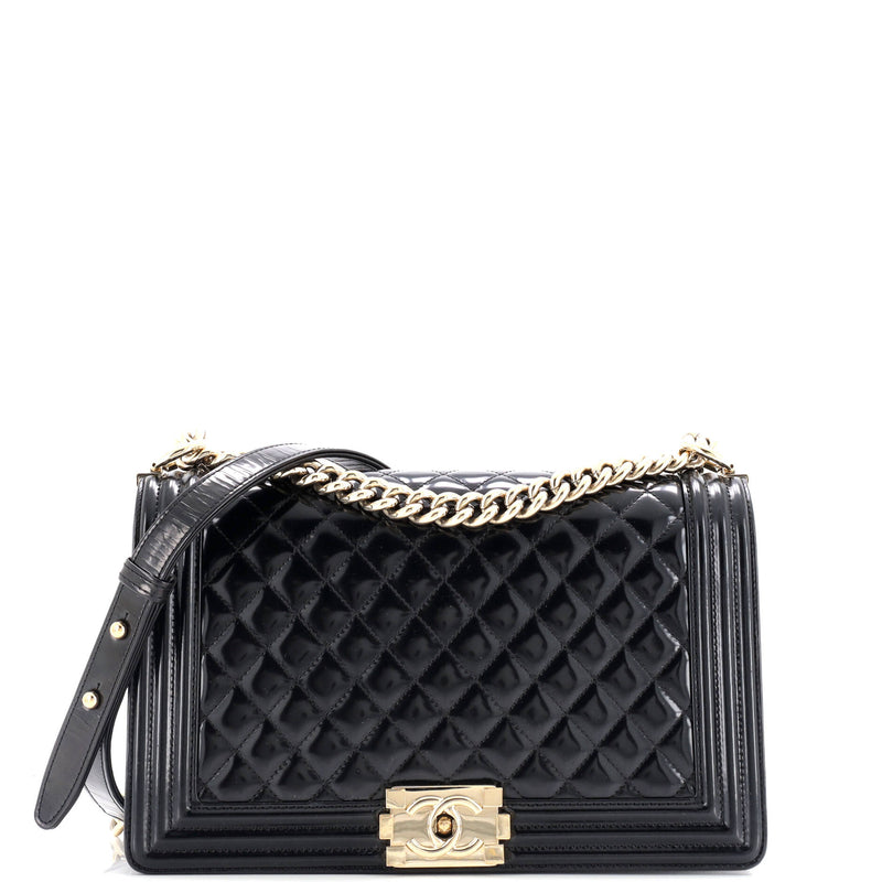 Chanel Boy Flap Bag Quilted Patent New
