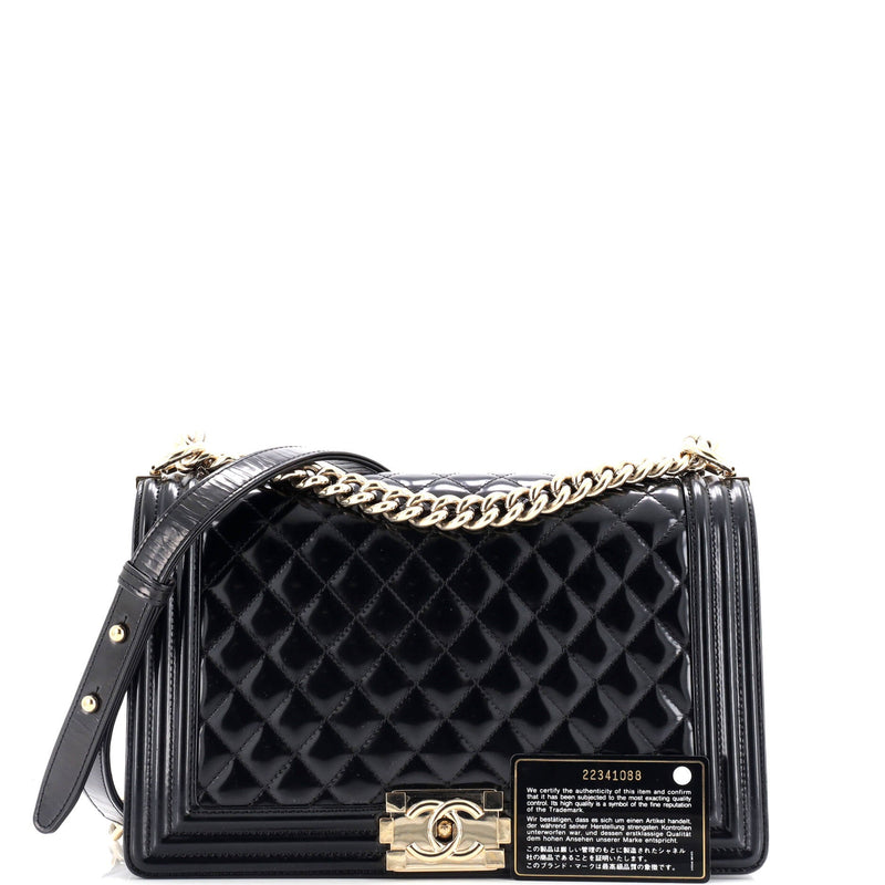 Chanel Boy Flap Bag Quilted Patent New