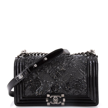 Chanel Boy Flap Bag Sequin With Patent