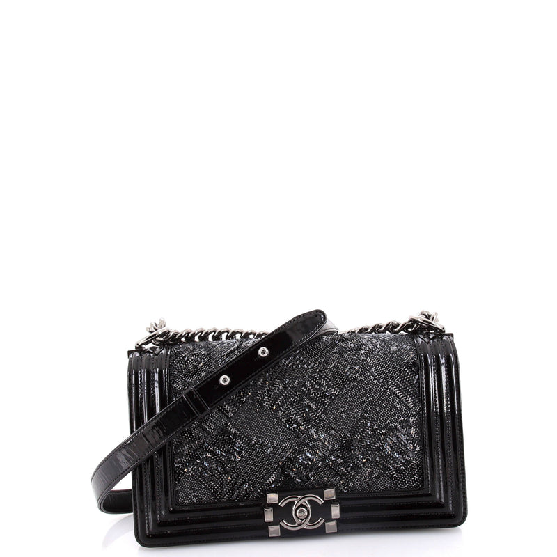 Chanel Boy Flap Bag Sequin With Patent