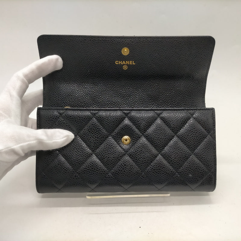 Chanel Long Wallet Black Caviarskin