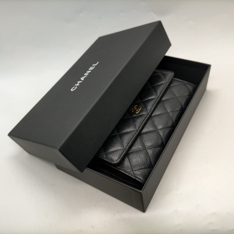 Chanel Long Wallet Black Caviarskin