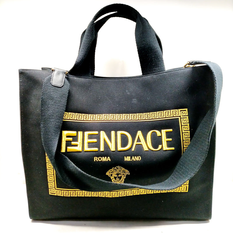 Fendace Tote Bag Versace Black Canvas