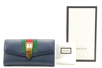 Gucci Sylvie Wallet Leather Sherry Navy